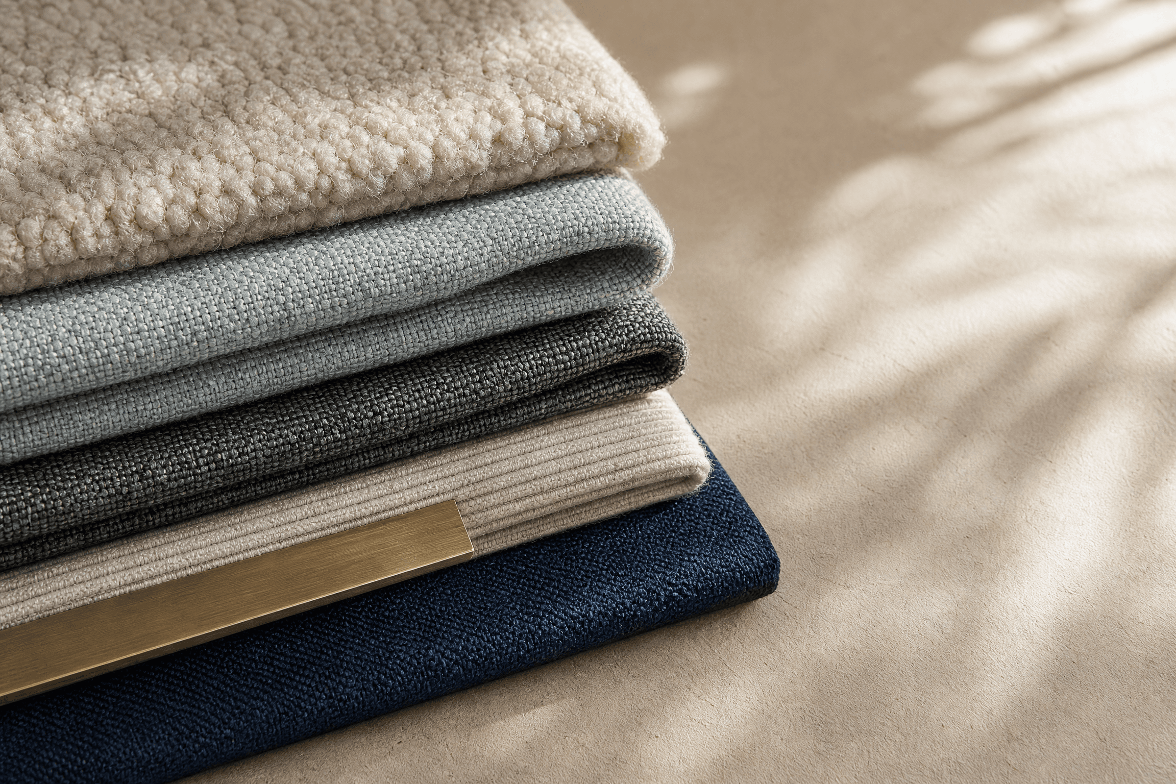 Close detail of natural carpet and upholstery textiles
